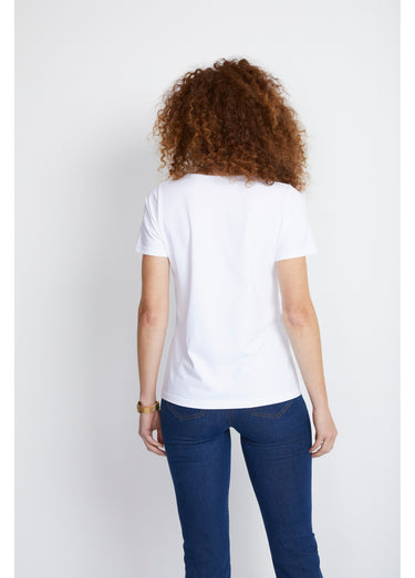 T-shirt col V ajouré brodé Blanc