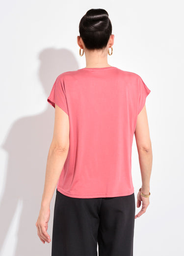 T-shirt fluide manches courtes porté loose Rose Blush