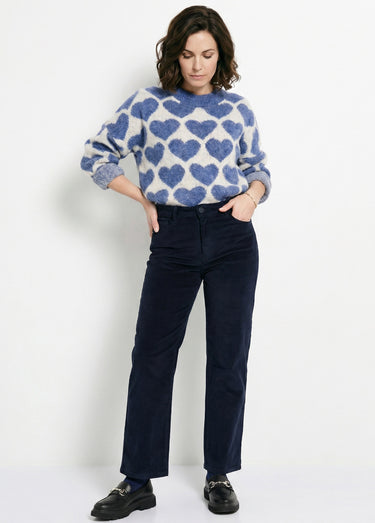 Jean 5 poches en velours, coupe droite Marine