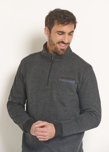 Sweat 2 en 1 col chemise zippé Anthracite