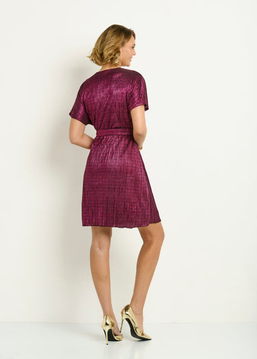 Robe courte cache-coeur motif métallisé Rose