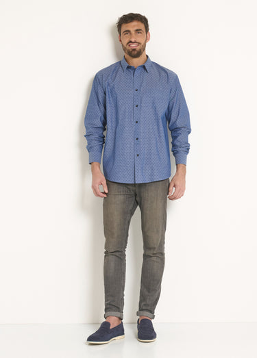 Chemise fantaisie chambray imprimé Bleu