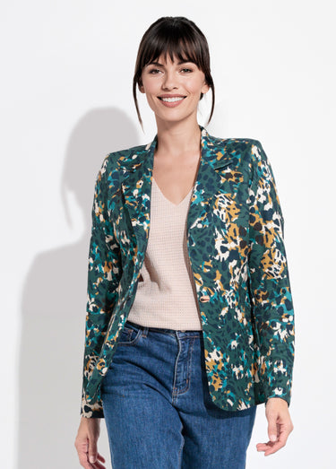 Veste motif arty avec bouton bijou métal Canard/Jaune