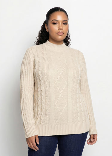 Pull chaud style irlandais col montant Ecru