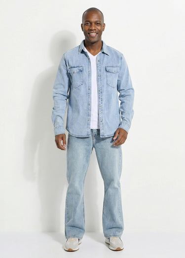 Chemise en jean, délavage stone Bleu