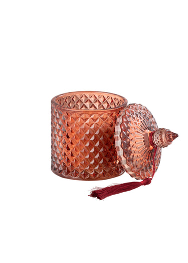 Bougie pot et couvercle verre diamanté Rouge/Rose