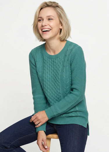 Pull-tunique jersey envers et torsades Emeraude