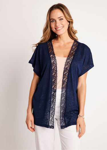 Gilet long manches courtes uni Marine
