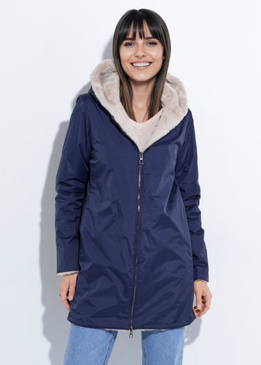 Parka réversible déperlant / fourrure 1 Marine/Beige