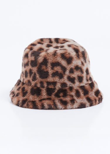 Chapeau seau bob fausse fourrure Imprime Marron