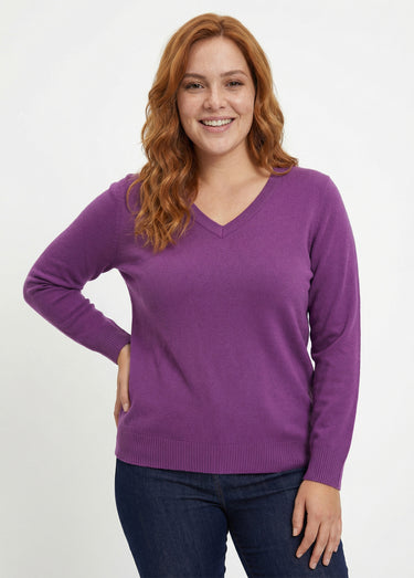 Pull doux col V manches longues Violet