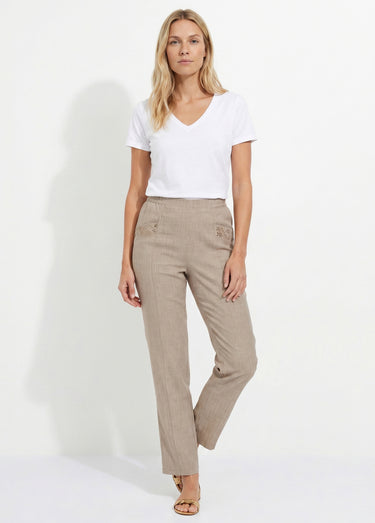 Pantalon ceinture élastiquée ajouré Beige
