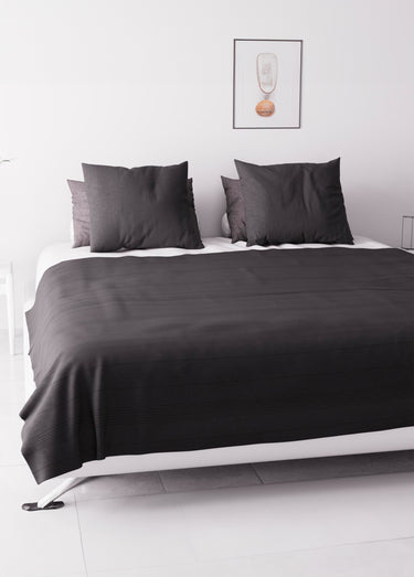 Jeté de canapé bachette coton, motif lignes Anthracite
