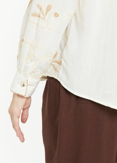 Chemisier avec lin, broderies et festons Ecru/Beige
