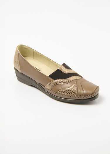 Mocassins élastiqués cuir largeur confort Bronze