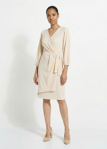 Robe portefeuille en maille gaufrée Beige