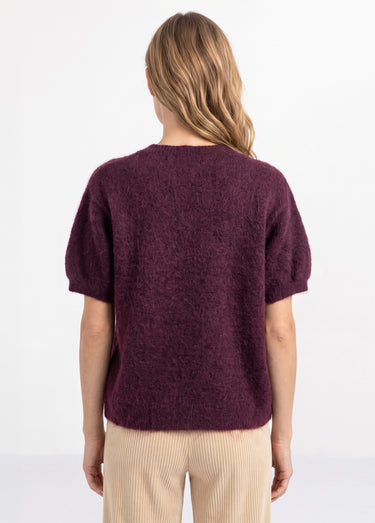 Pull manches courtes doux avec laine Bordeaux