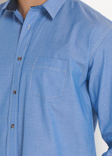 Chemise coton en chambray imprimé Bleu