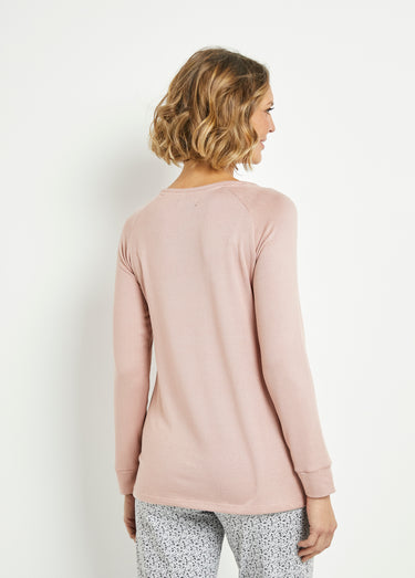 Haut de pyjama uni manches longues Rose