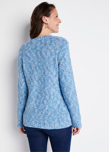 Pull mouliné col rond avec laine et alpaga Bleu / Écru