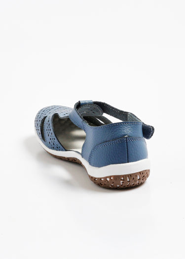 Ballerines confort cuir ajouré à scratch Bleu