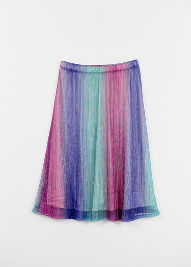 Jupe évasée mi longue brillante taille élastiquée Rose/Aqua