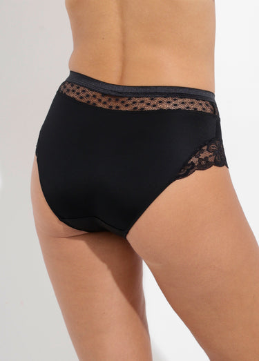 Culotte taille haute maille satinée et dentelle Noir