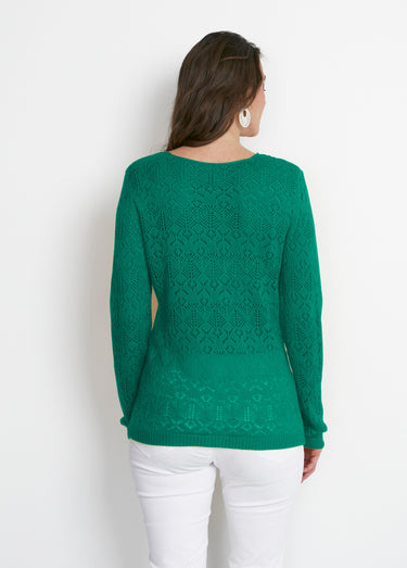Pull maille ajourée manches longues Vert