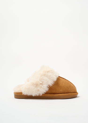 Chaussons mules avec fourrure synthétique Camel