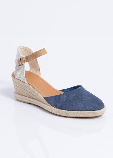 Espadrilles compensées cuir semelles corde Bleu