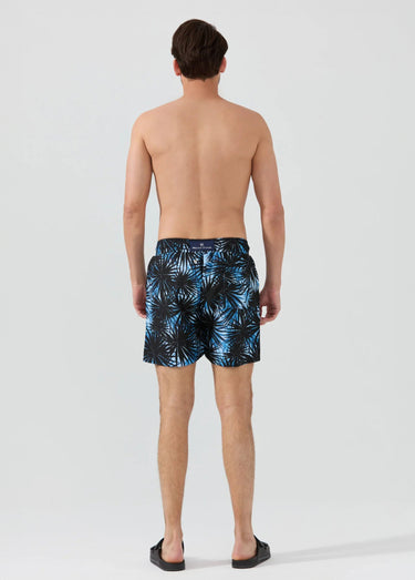 Short de bain imprimé tropical, élastiqué Bleu Imprime