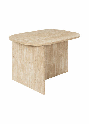 Table basse design, effet pierre Blanc/Beige