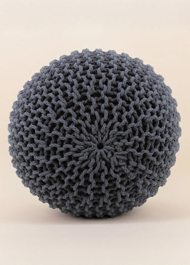 Pouf rond tricoté grosse maille, foncé Gris