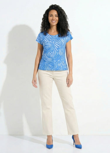 T-shirt col rond manches courtes imprimé Bleu