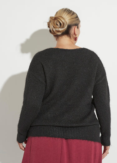 Pull col V fin et chaud avec laine Noir