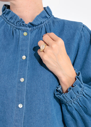 Chemise en denim boutonnée, col volanté Denim