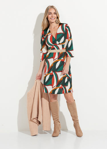 Robe cache-coeur col V imprimé graphique Imprime Vert