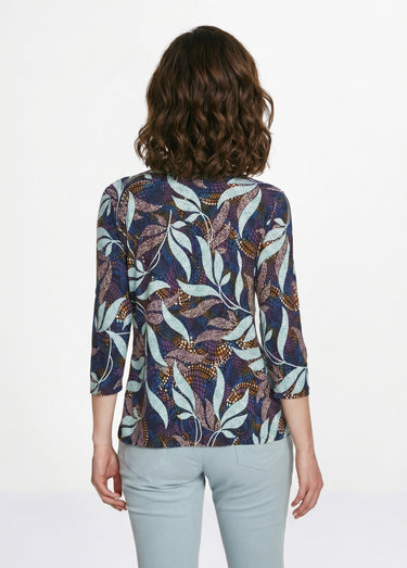 T-shirt droit manches 3/4 imprimé feuillage Imprime/Bleu