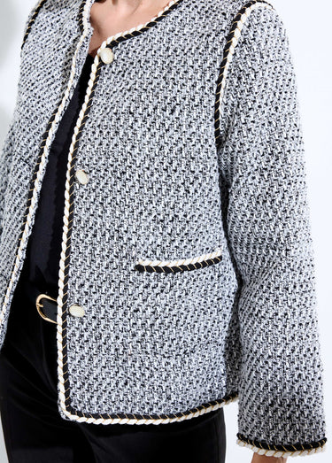 Veste courte sans col tissu effet tweed Noir / Blanc