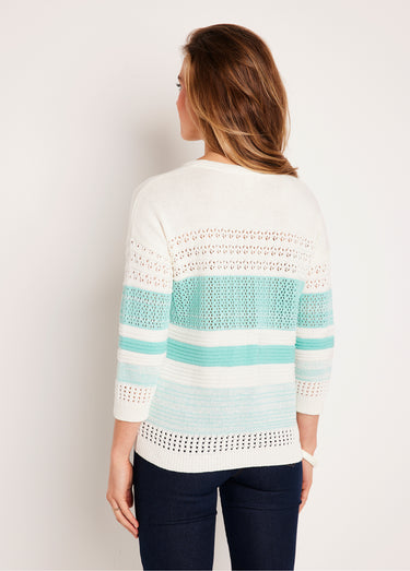Pull ajouré manches 3/4 coton Aqua