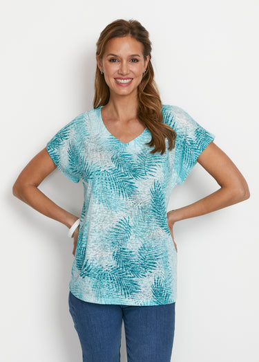 T-shirt imprimé court maille dévorée Emeraude