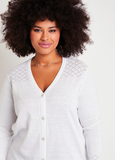 Gilet fin boutonné ajouré Ecru