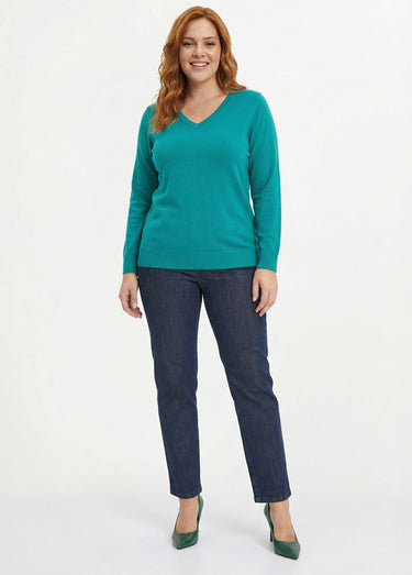Pull doux col V manches longues Vert