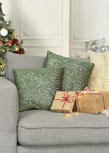 Housses de coussin velours et sequins Vert Lot 2