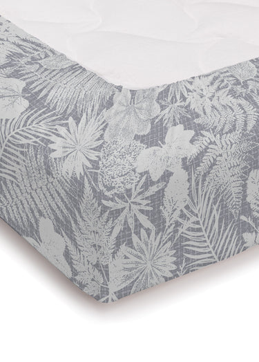 Drap-housse flanelle coton imprimé végétal Gris