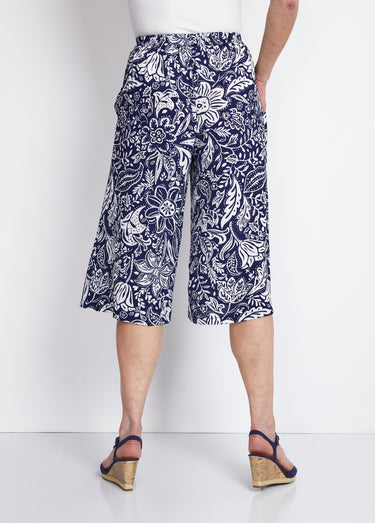 Jupe-culotte taille élastiquée tissu gaufré Bleu / Blanc