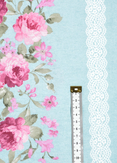 Coupon déco rose et dentelle, 3x1,4m Fd Bleu
