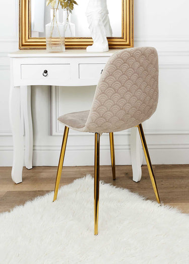 Set 4 Chaises velours, pieds métal dorés Taupe Dore