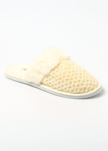 Chaussons mules velours et fourrure Beige