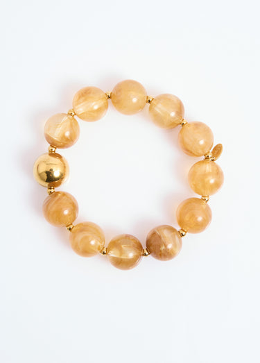 Bracelet perles rondes résine et métal Camel
